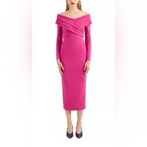 Emporio Armani Off The Shoulder Bodycon Midi Dress Pink Size 42 (US 6) EUC